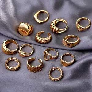 Anillo de apertura de piedras preciosas de oro de 18 quilates de acero cuadrado resistente al agua personalizado, anillos de oro de 14kt, joyería de acero inoxidable, anillo Punk de Hip Hop