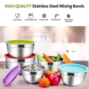 Bol à salade en acier inoxydable poli de haute qualité avec couvercles en silicone, ensemble de bols écologiques pour la pâtisserie et le mélange - Product Image 3