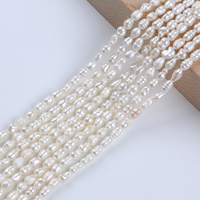 Perles de Riz d'Eau Douce Blanches de Haute Qualité 5-6mm C-4A, Perles Véritables Très Brillantes