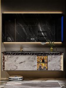 Ensemble de meubles de salle de bain de style hôtel avec <span class=keywords><strong>lavabo</strong></span> en pierre de luxe, <span class=keywords><strong>meuble</strong></span> de <span class=keywords><strong>lavabo</strong></span> haut de gamme sur mesure - Product Image 1