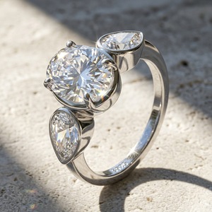 S925 Sterling <b>Silver</b> Three Stone Moissanite <b>Ring</b> Round And Pear Cut Bezel Prong Set Engagement <b>Statement</b> Finger <b>Ring</b> For Women - Product Image 2