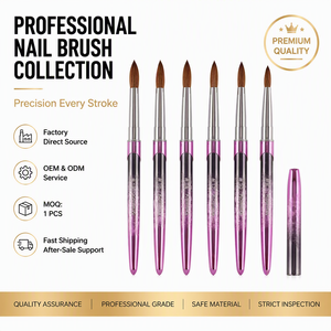 Kolinsky Acrylic Nail Brush Set Gradient Glitter Purple Handle with Protective <b>Cap</b> Customizable Sculpting Tool for Nail Artist - Product Image 1