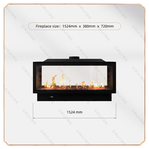 Hành trình 60 inch 1524x380x720mm sang trọng hiện đại chèn hai mặt kính thực lửa điều khiển từ xa khí đốt tự nhiên lò sưởi cho nhà - Product Image 5