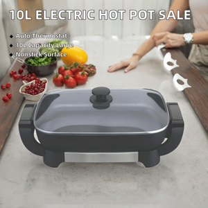 Olla Eléctrica Cuadrada de 10L, Sartén Eléctrica Antiadherente con Control Mecánico y Tapa de Vidrio Templado para Hogar y Hotel - Product Image 2