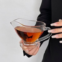 Vente en gros usine : Soucoupe à sauce en verre transparent en forme de bateau, sans plomb, avec mini-poignée, pour vinaigre, vinaigrette, yaourt