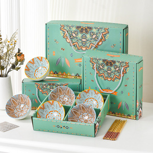 Bộ bát đĩa gốm sứ thiết kế Bohemian mới với đũa, đóng hộp quà tặng OEM ODM - Product Image 4