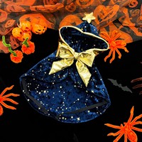Cape de sorcier personnalisée pour Halloween en PET pour chiens et chats, bleue, en polyester, motif étoile, costume de cosplay pour fête, vêtements pour animaux de compagnie