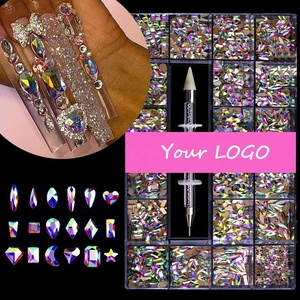 Shiny Crystal AB White Rainbow Nail Art Mix Shape Fancy In Box Flat Bottom Glass Nail Rhinestone Art Decoration Rhinestones