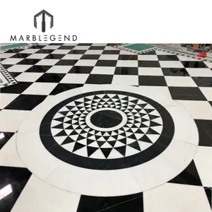 Nero marquino Floor Tile Pattern Waterjet Marble Medallions