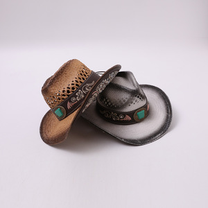 Chapeau de cowboy rétro pour hommes et femmes, style Panama à bord relevé, en paille, protection solaire, style jazz, vintage, pour fête, voyage, plage - Product Image 3