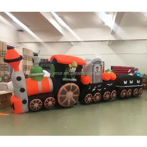 All Hallow's Eve Long Airblown Pumpkin Halloween Inflatable Skeleton Train with Rising Ghost