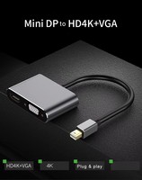 Câble convertisseur Mini DP vers HDTV+VGA, adaptateur 4K HD pour carte graphique d'ordinateur portable vers moniteur TV projecteur