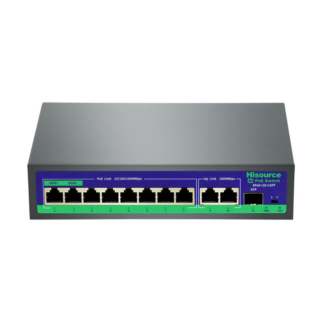 11 Port Full Gigabit Ethernet POE Switch with QoS 8+2+1 Standard Power Supply