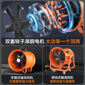 Portable Axial Flow Fan 220V Orange Industrial Blower Ventilation Equipment Free Standing Electric Plastic Blade - Product Image 3