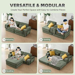 Sofá Cama de Corduroy Acolchado 2 en 1 Convertible <span class=keywords><strong>para</strong></span> Apartamento, Sala de Estar o Dormitorio, Sofá Cama de Dos Plazas - Product Image 6