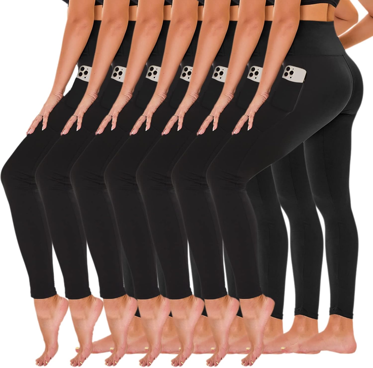 TNNZEET 7 Pack High Waisted Yoga Leggings for Women-Tummy Control for Material Color Blocking Wrinkle-Resistant Full Length