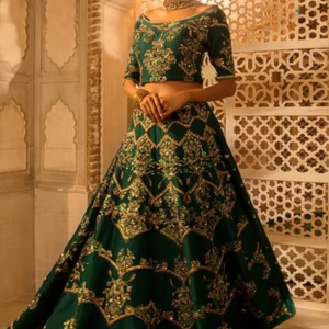 Atiya libas ชุดเจ้าสาวหนัก dabka เดรสผ้าไหมปักลาย lehenga choli กับลูกปัดแก้วคริสตัลสไตล์อินเดีย - Product Image 4