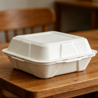 Boîte alimentaire en bagasse de canne à sucre de 8 pouces avec couvercle, biodégradable, recyclable, micro-ondable, pour restaurant, pique-nique