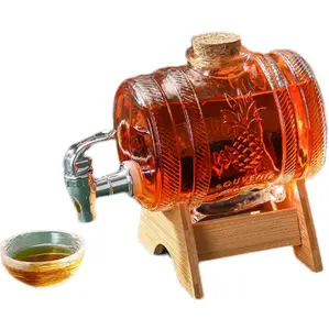 Barril de vidrio vacío de 1L, contenedor de licor con grifo, artesanal, vino, whiskey, fruta, decantador de vino con boquilla de corcho, en venta