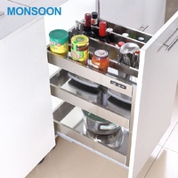 Panier de rangement coulissant modulaire Magic Corner pour armoire de cuisine moderne, en fil d'acier inoxydable à fermeture douce