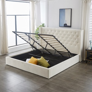 Cadre <span class=keywords><strong>de</strong></span> <span class=keywords><strong>lit</strong></span> <span class=keywords><strong>de</strong></span> style moderne California King rembourré avec rangement, design en tissu doux, avec système <span class=keywords><strong>de</strong></span> levage à vérin à gaz - Product Image 6