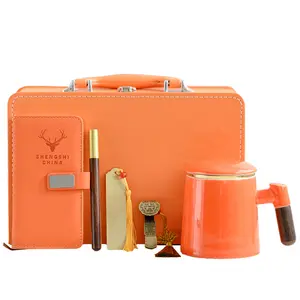 Khuyến mãi hộp gốm Cup và máy tính xách tay với PU Leather Bìa khuyến mại kinh doanh Quà Tặng Set