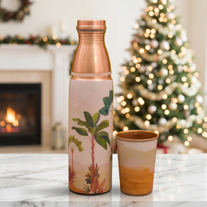 Coffret Cadeau Bouteille d'Eau en Cuivre Pur Imprimée 950 ml avec 1 Gobelet 250 ml – Ensemble Bouteille et Gobelet Design pour la Maison et le Bureau - Product Image 1