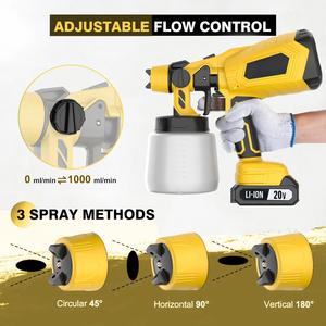 Pistola pulverizadora de pintura inalámbrica de 20 V, 800 ml, motor con escobillas, 2500 PSI, alimentación por batería, modelo CPS-20B - Product Image 6