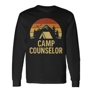 T-shirt à manches longues pour conseiller de camp, design rétro en forme de tente, col rond en coton, unisexe, pour adulte, vêtements d'été pour l'extérieur - Product Image 1