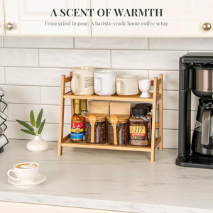 Bamboo 2 Tier Countertop <b>Mug</b> Rack Kitchen Organizer Storage Shelf Minimalist Design - Product Image 1