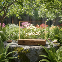 Panneau d'affichage LED en acrylique avec base en bois, panneau lumineux pour notes de bureau, lampe personnalisée pour café, décoration de bureau à domicile