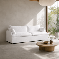 Canapé 2 places moderne et minimaliste en tissu, revêtement texturé en lin, pieds en bois massif, mobilier de salon, bureau à domicile