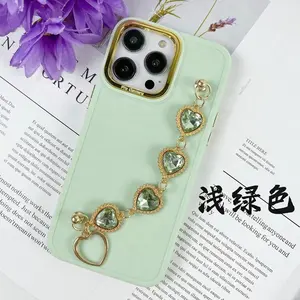 Design alla moda per redmi note 7 8 9 10 11 11i 11e divertente tpu love heart diamond bracelet cinturino da polso catena custodia per cellulare