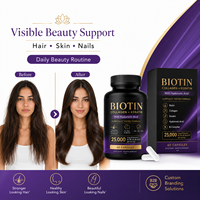 Capsules de biotine, collagène, kératine, acide hyaluronique et complexe B pour la santé des cheveux, de la peau et des ongles, pour hommes et femmes, 25000 mcg, 60 unités, OEM, marque privée