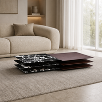 Table basse moderne de luxe en pierre naturelle noire, placage de bois fumé naturel, table centrale carrée, design italien