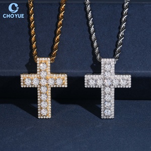 CHOYUE Iced Out Moissanite Cross <b>Charms</b> Pendant 925 <b>Silver</b> 18K Gold Plated VVS Moissanite Cross Pendant Hiphop Jewelry - Product Image 1