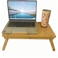 Bureau d'ordinateur portable pliable en bambou avec plateau inclinable réglable en hauteur et tiroir – Plateau de lit moderne et confortable pour le bureau à domicile