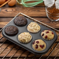 Moule à muffins géants 6 cavités, antiadhésif, en acier au carbone, réutilisable, pour la pâtisserie maison
