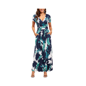 Vestido de Verano con Estampado de Bambú Tropical Hawaiano, Ecológico, con Cuello Redondo, Largo hasta la Rodilla, Estilo Informal para la Playa, de Manga Corta - Product Image 4