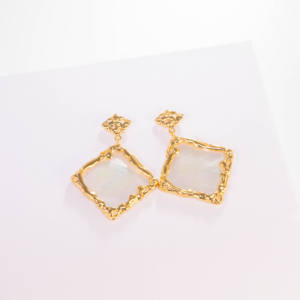 Boucles d'oreilles carrées en argent vintage plaqué or, élégantes, concaves et convexes, géométriques, pour femmes - Product Image 5