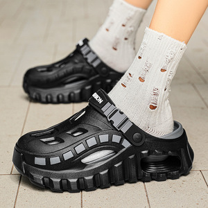 <b>Men's</b> Height Increasing Low Heels <b>Clogs</b> EVA Midsole Thick Sole Rubber Outsole Hollow Design Outdoor Beach Style Closed Toe - Product Image 1