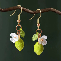 Nieuwe Mode Leuke Gele Fruit Citroen Kleine Bloem Groen Blad Oorbellen Y2k voor Vrouwen Transparante Fruit Charme Sieraden