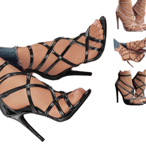 Sandales à talons hauts à bout ouvert pour femmes grandes tailles, mode été automne, extérieur, dessus en PU, semelle en caoutchouc, talons hauts - Product Image 1