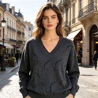 Pull en tricot à col en V pour femme, en tissu de laine respirant, style coréen personnalisé
