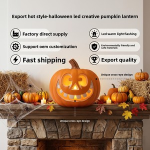 Decoración de escaparate de Halloween estilo europeo: Calabaza grande hueca con linterna luminosa, degradado multicolor, portátil - Product Image 4