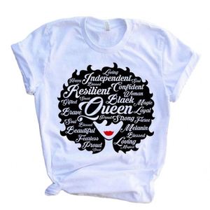 T-shirt décontracté en coton blanc à col rond pour femme, avec logo personnalisé, en velours côtelé uni, motif fille africaine compressée - Product Image 5