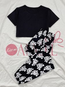 KISS ME ANGEL jachère pyjama femmes printemps automne taille noir col rond manches courtes imprimé pantalon vêtements de maison - Product Image 3