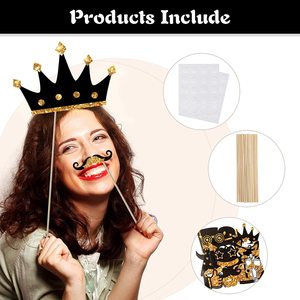 Accesorios para fotomatón de fiesta, mezcla de sombreros, copa de <span class=keywords><strong>vino</strong></span>, lápiz labial, corbata, <span class=keywords><strong>coronas</strong></span> y más, para variedad de suministros de fiesta y boda, color dorado limón - Product Image 5