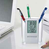 Jam Alarm, pena pemegang tubular multifungsi kantor elektronik jam digital kalender suhu promosi hadiah logo kustom