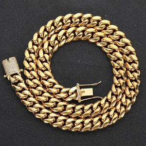 Vente en gros Collier <span class=keywords><strong>Monaco</strong></span> pour hommes en acier inoxydable Chaîne à maillons cubains Miami en plaqué or 14 ct 18 ct hip hop pour hommes - Product Image 4